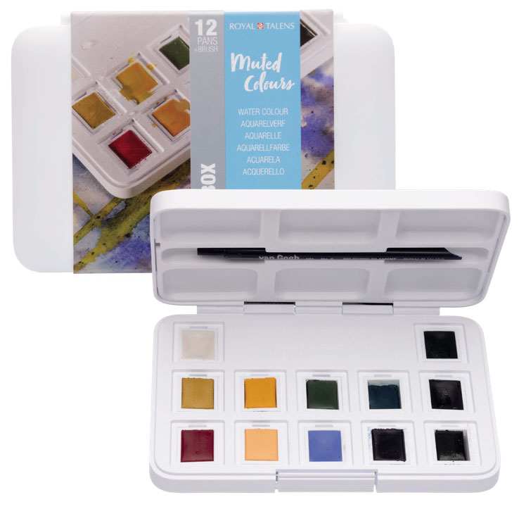 Набір акварельних фарб Van Gogh Pocket box Muted Colours 12 кювет+пензлик, Royal Talens 4
