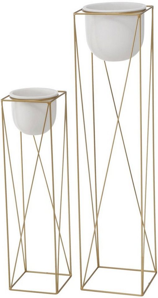 Горщик для рослин керамічний "Kumbo" h=21 см на металевій підставці, біло-золотий, 9801563/2005188