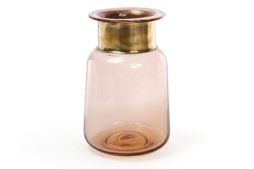 Ваза стеклянная 20 см, янтарное стекло с медью, 591-202