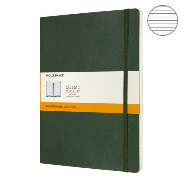 Записник Миртовий Зелений м’який великий лінійка, Moleskine Classic, QP621K15