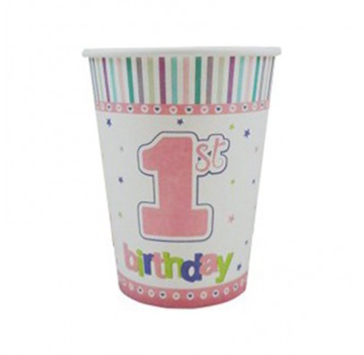 Стаканчики "1st birthday", рожеві, 8 шт, F-080806