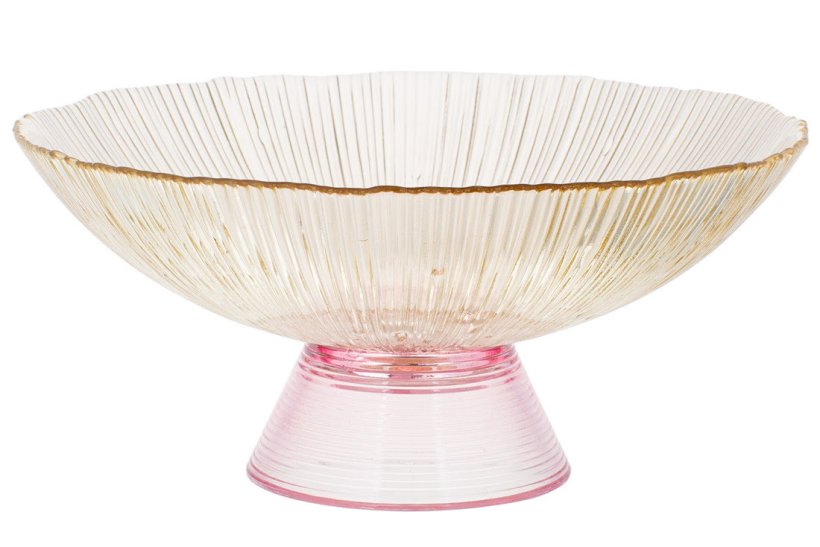 Фруктовница из цветного стекла 25 см, на ножке, янтарный с розовым, 5019HB