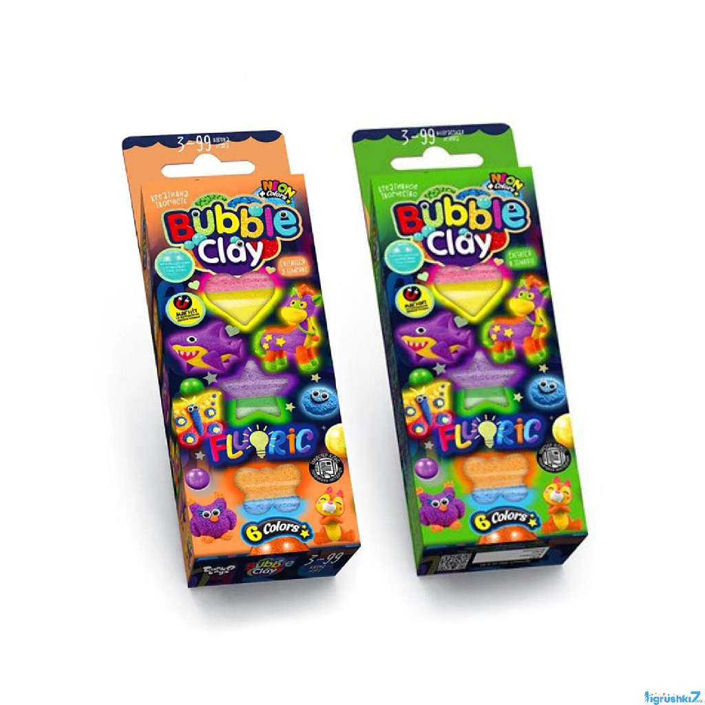 Набір креативної творчості "Bubble Clay "Fluoric" 6 кол., укр (30), BBC-FL-6-01U,02U