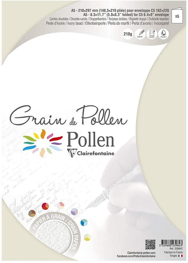 Заготовка д/открыток сложенная зернистая Pollen 148,5*210 мм/210 г, Ivory bead/Слоновая кость, 23984C