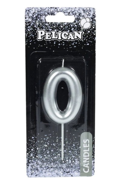 Свічка-цифра для торта Pelican "0", срібло, 6 см, 866020