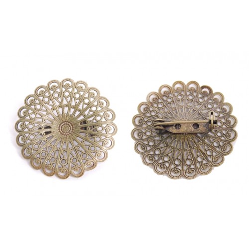 Основа для броши, Цветок, Филигрань, 36 * 36 мм, Античная бронза, 2 шт, Margo