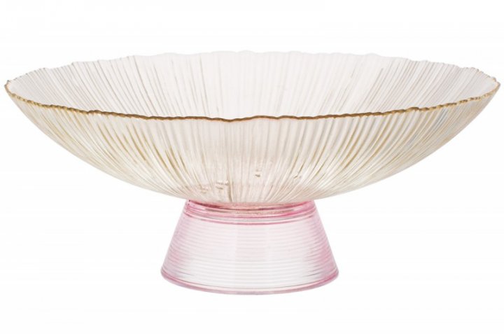 Фруктовница из цветного стекла 33 см, на ножке, янтарный с розовым, 5020HB