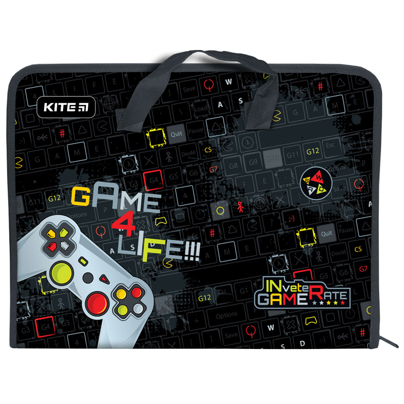 Папка-портфель на молнии, 1 отдел., A4 Kite, Game 4 Life, K22-202-01