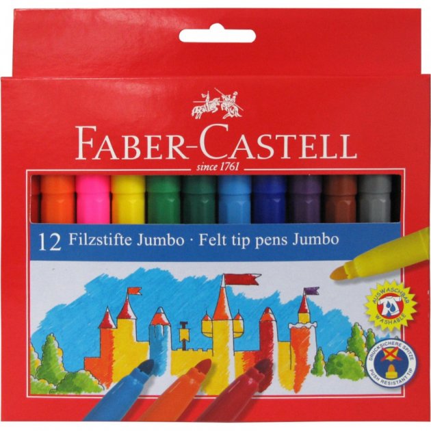 Фломастеры 12 цв. Felt tip "jumbo", картонная упаковка, 554312 Faber-Castell