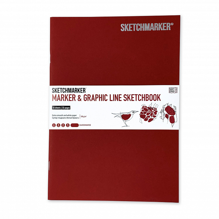 Скетчбук SKETCHMARKER В5 16 арк., 180 г/м², червоний, MGLSM/GRED