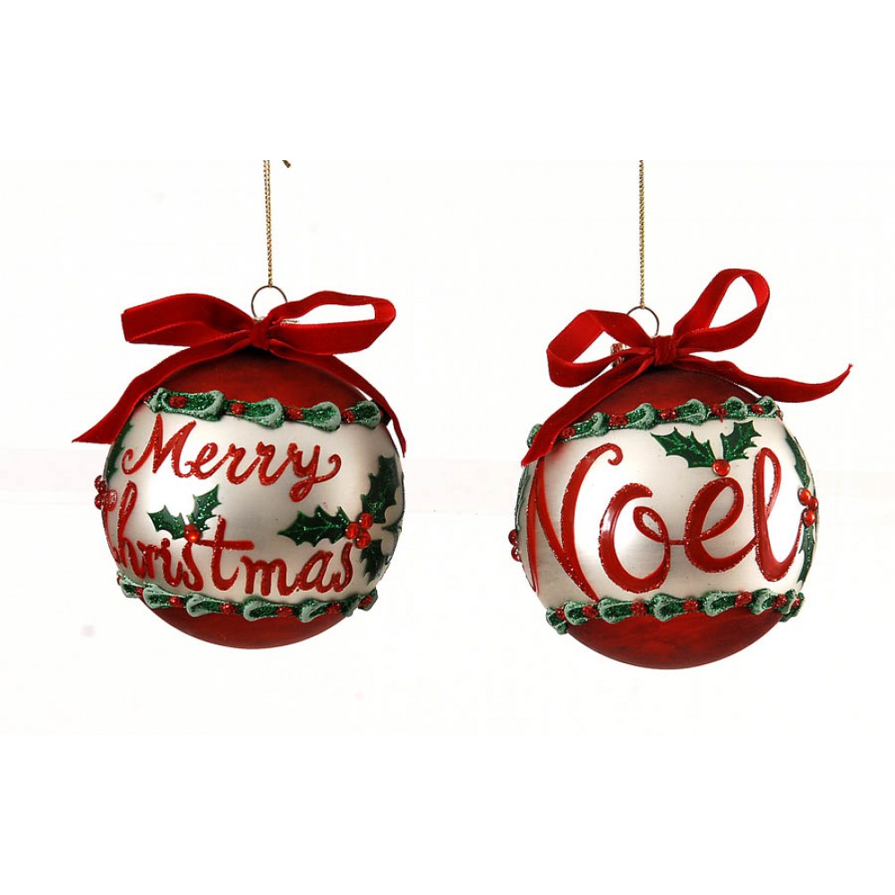 Подвеска новогодняя Шар красный 10 см "Noel"/"Merry Christmas" (2 вида в ассорт.), 94008