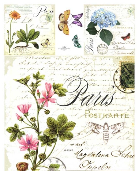 Карта декупажная A4 Мальвы, травы, бабочки, цветы, 40 г/м², S 004