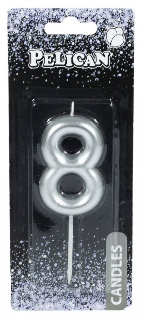 Свічка-цифра для торта Pelican "8", срібло, 6 см, 866028