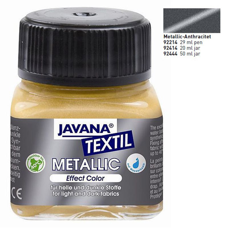 Краска по тёмным тканям и коже прочная EF Color Metallic Javana 20 мл, антрацит, KR-92414