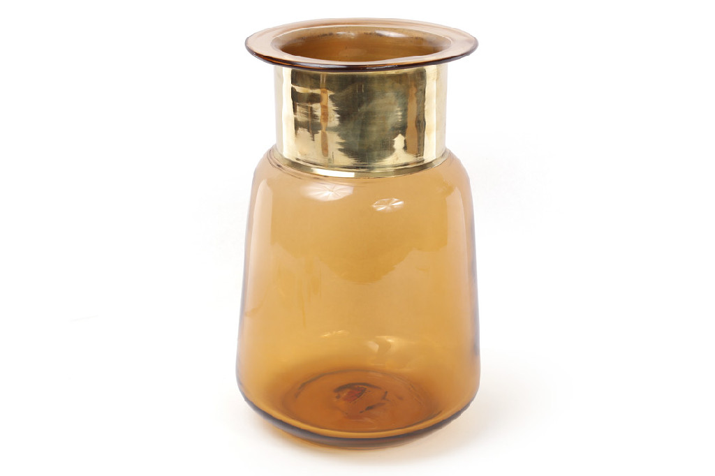 Ваза скляна 27 см, бурштинове скло з міддю, 591-203