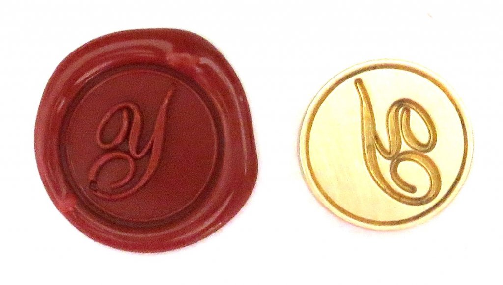 Круглая латунная печать d24 мм – англ. буква "Y" с лакированной деревянной ручкой, 40125T