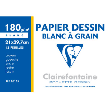Склейка для рисунка А4 Blanc a Grain 12 л. (180 г/м2), 96155C Clairefontaine