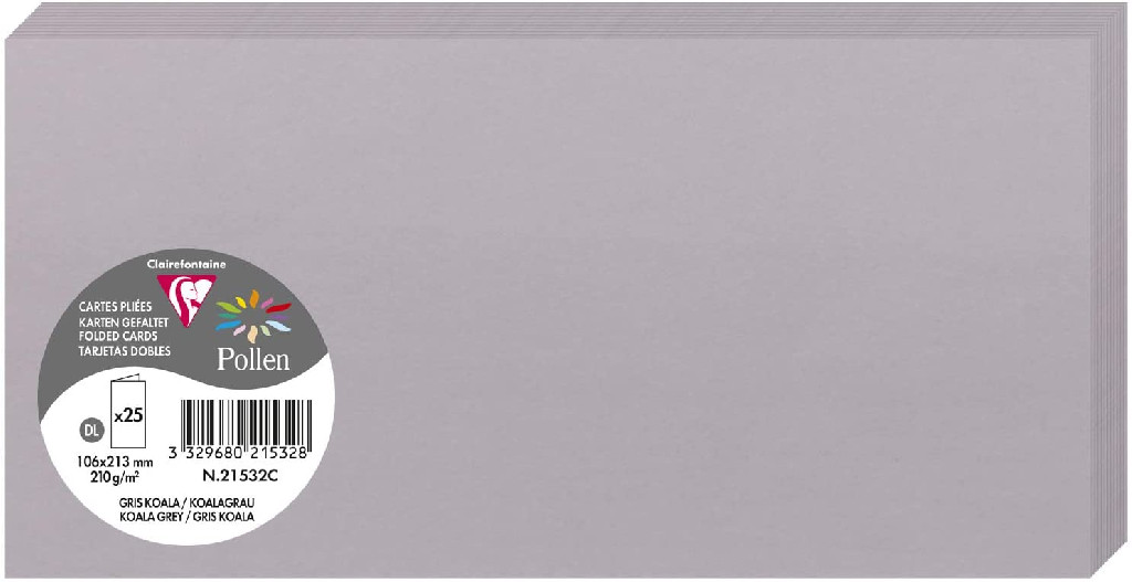 Заготовка д/открыток сложенная ​​Pollen 106*213 мм/210 г, Koala grey/Серый, 21532C