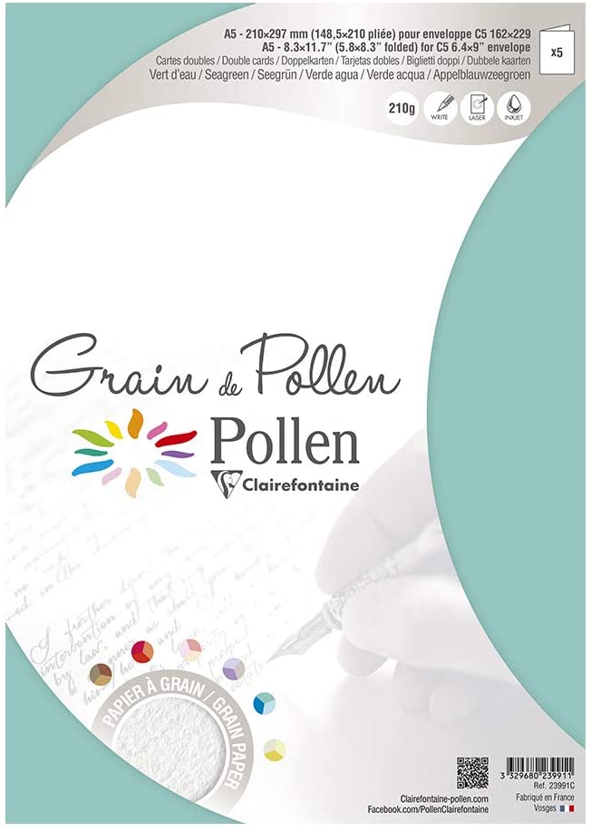 Заготовка д/открыток сложенная зернистая Pollen 148,5*210 мм/210 г, Seagreen/Морская водоросль, 23991C