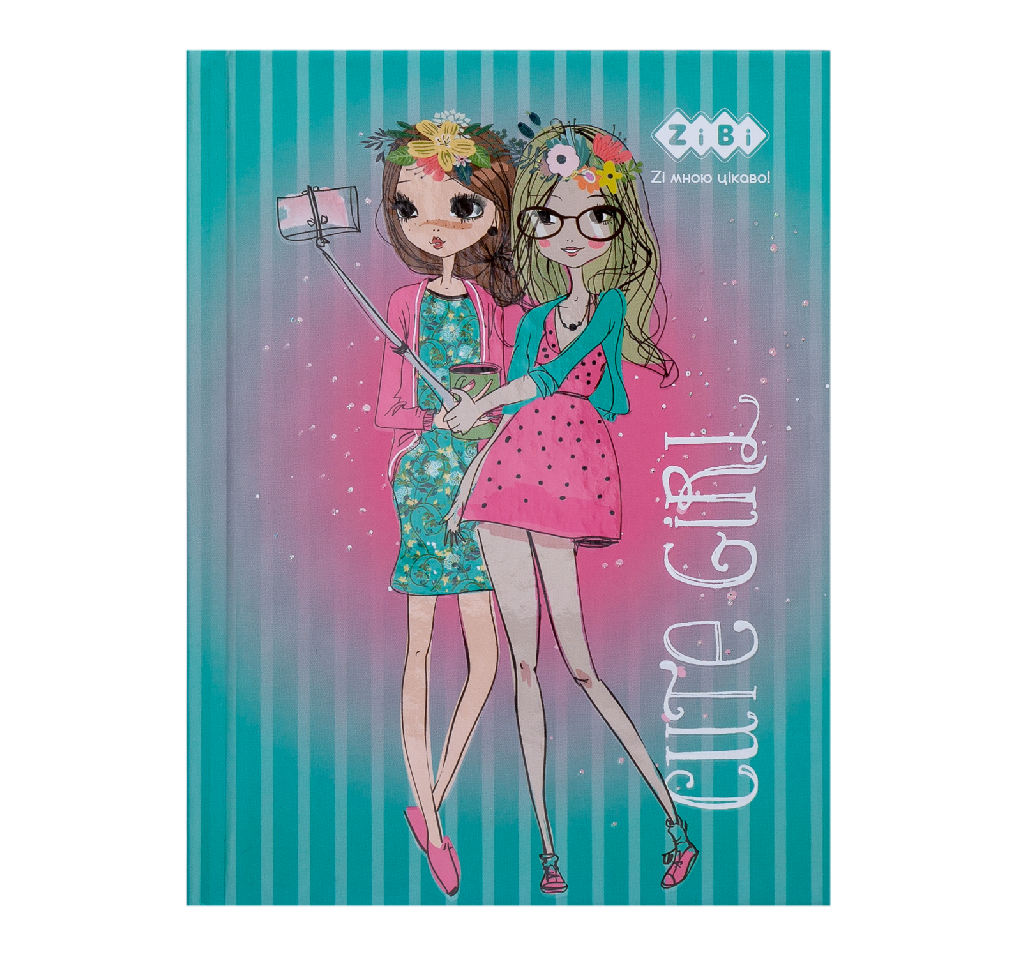 Блокнот А6 64 арк "Cute girl", кл., тв. обкл., мат. лам.+лак, гліт., бірюзовий ZB.12715-06 1