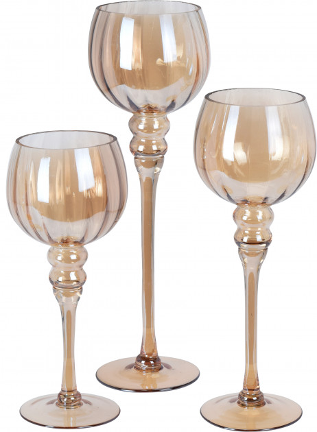 Набор свечников стеклянных, янтарный цвет (3 шт./3 размера), DP2011550