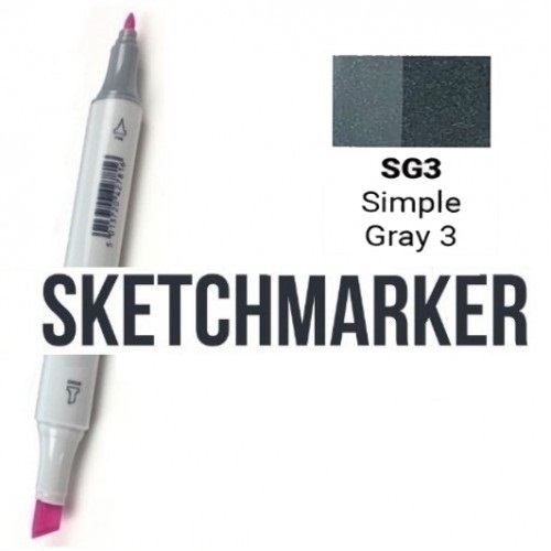 Маркер SKETCHMARKER, 2 пера: долото и тонкое, Simple Gray 3 - Простой серый 3, SM-SG3 3