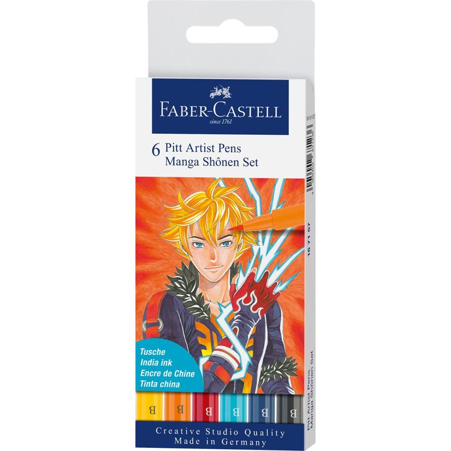 Набор ручек капиллярных PITT Brush "Manga Shonen", 6 шт. (6 цветов), 167157 Faber-Castell