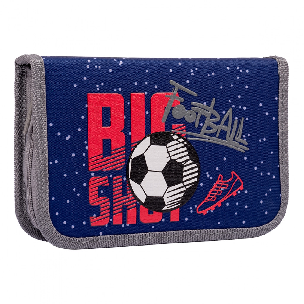 Пенал твердий одинарний з двома клапанами, 1В HP-04 "Football", синій, 532907