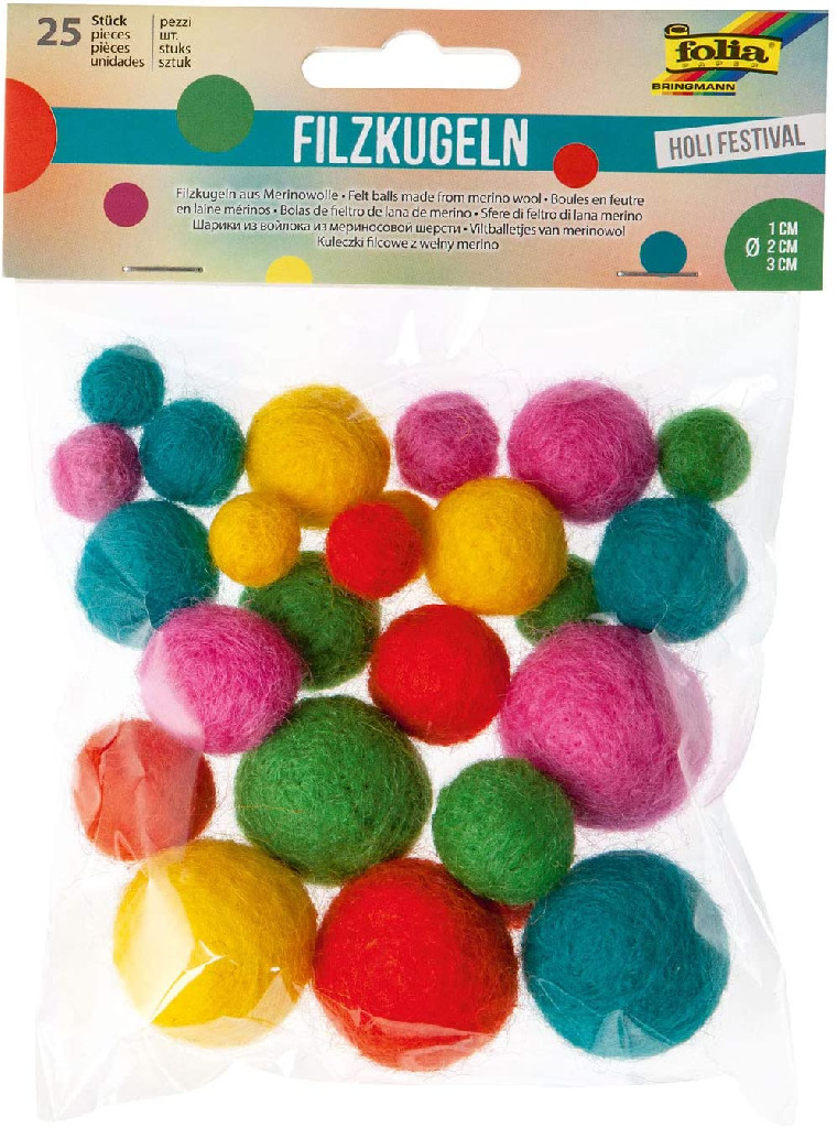 Набір повстяних куль "Holi Festival" d=1-3 см (25 шт., мікс кольорів), 5281 Folia