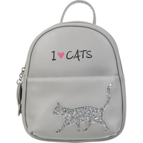 Рюкзак "Cat lover", серый с изображением кота из блесток, 24*21*8 см, ZB.702302