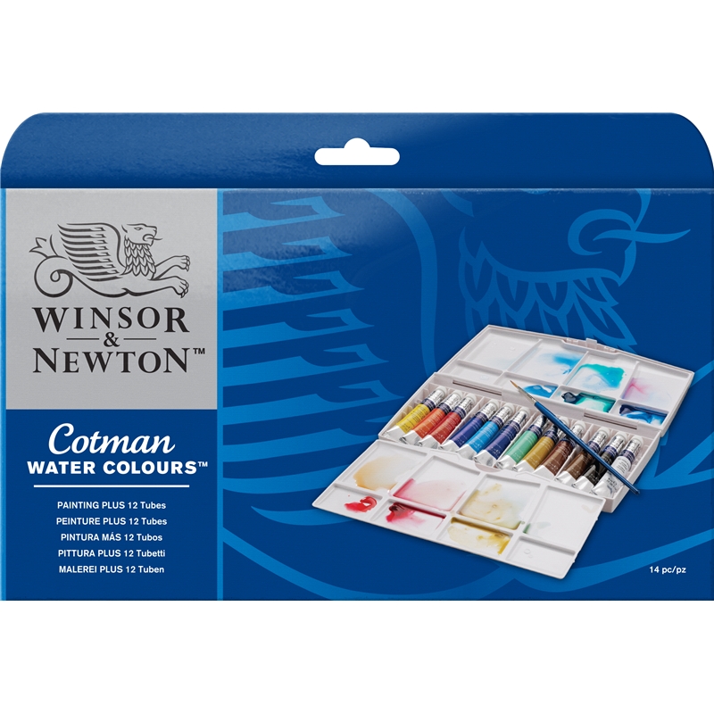 Набор акварели в тубах "Cotman" W&N 12цвх 8мл + кисть в пласт. коробке
