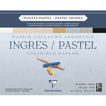 Склейка для пастели 24*30 см Ingres Pastel, 25 л. (130 г/м2), пастельные тона, 96487C Clairefontaine