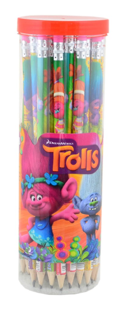 Карандаш ч/гр треугольный с ласт. в пл. тубе "Trolls", 39шт/уп (1481)