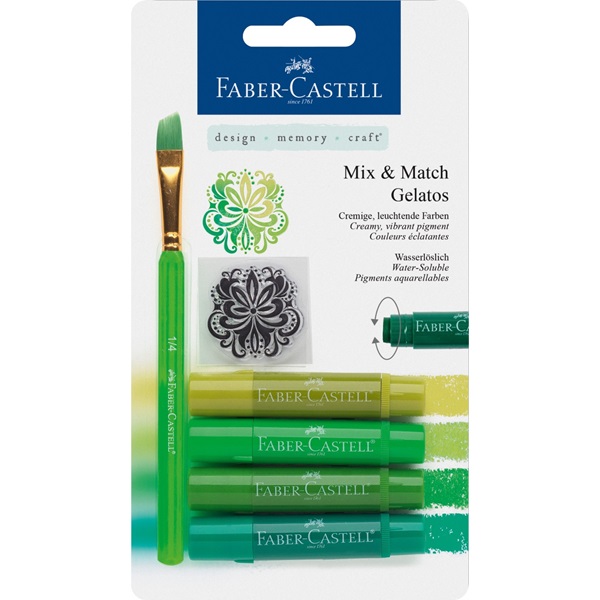 Крейда гелева Gelatos 4 кол. +пензлик+трафарет (зелені відтінки), 121804 Faber-Castell