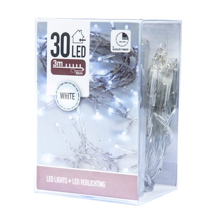 Гірлянда із LED-ламп, 30 шт., біле світло, таймер, AXS300040
