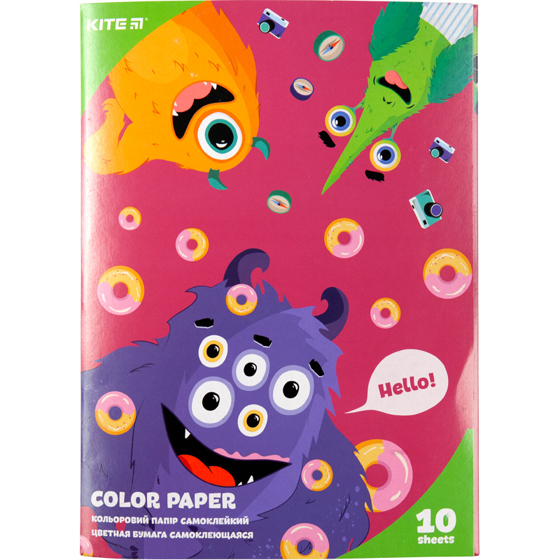 Папір кольор. самоклейкий 10 арк/10 кол., A5, Kite Jolliers, K20-294