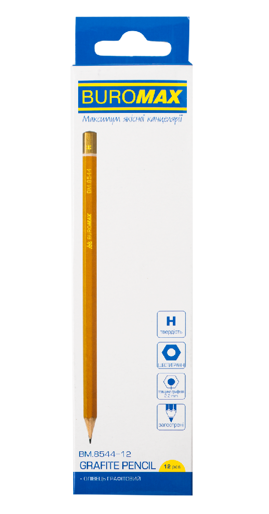 Олівець графітовий Professional H, жовтий, без гумки, коробка BM.8544-12 1