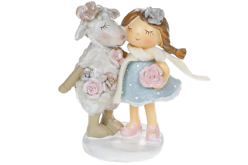 Статуэтка  декоративная "Девочка с овечкой" 10,5 см, 831-821