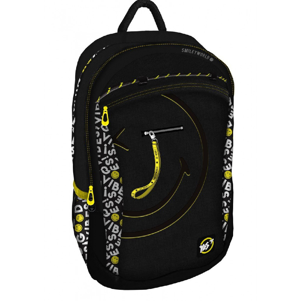 Рюкзак молодежный YES T-121 Smiley World.Black&Yellow", черный, 552511