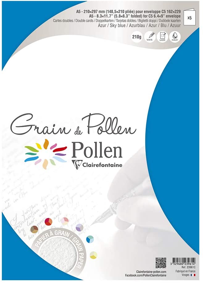 Заготовка д/открыток сложенная зернистая Pollen 148,5*210 мм/210 г, Sky blue/Голубое небо, 23961C