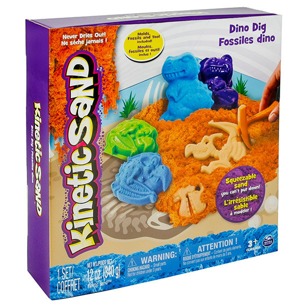 Пісок для дитячої творчості Kinetic sand dino, блак., корич.,формоч., окомен. 340гр