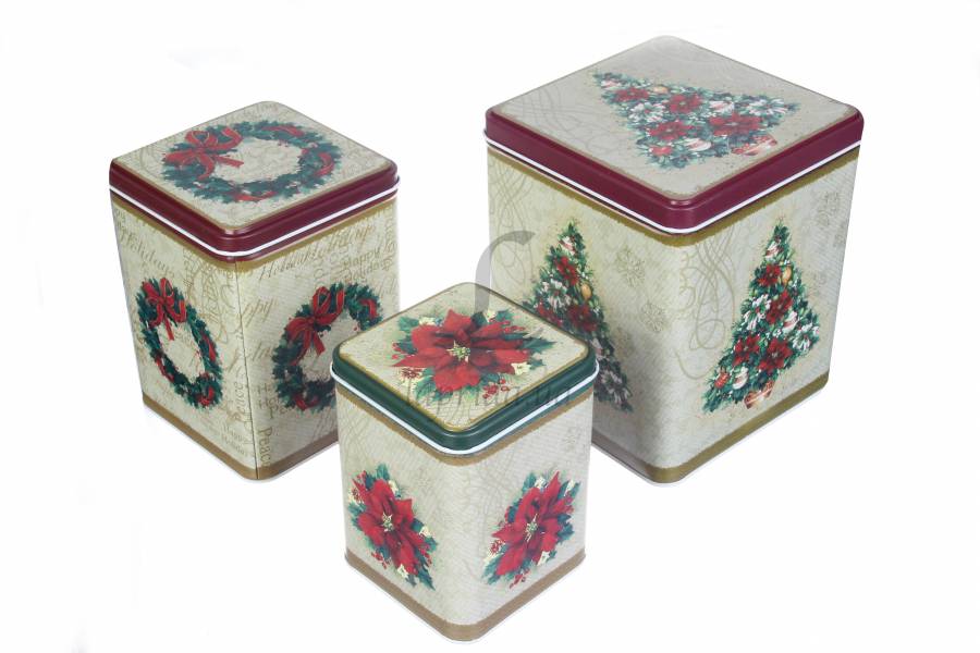 Подарункова коробка новорічна бляшана маленька, 6-1909-034