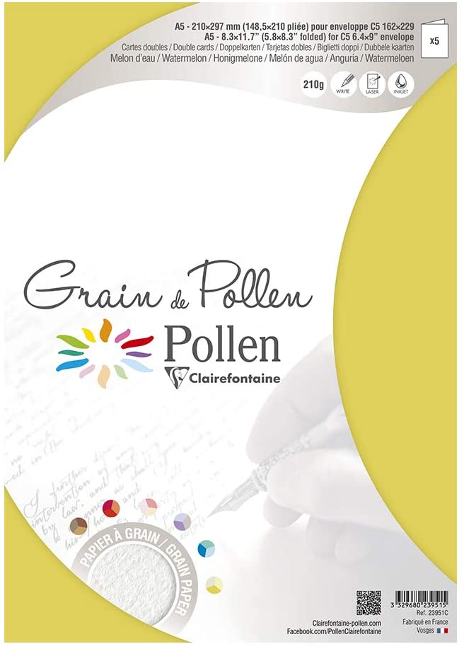 Заготовка д/открыток сложенная зернистая Pollen 148,5*210 мм/210 г, Watermelon/Арбуз, 23951C