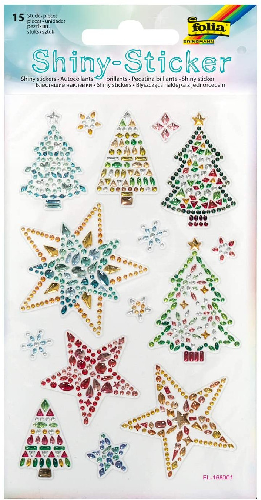Наклейки с блёстками Christmas-3 10*16 см (1 арк., 15 шт.), 18308 Folia