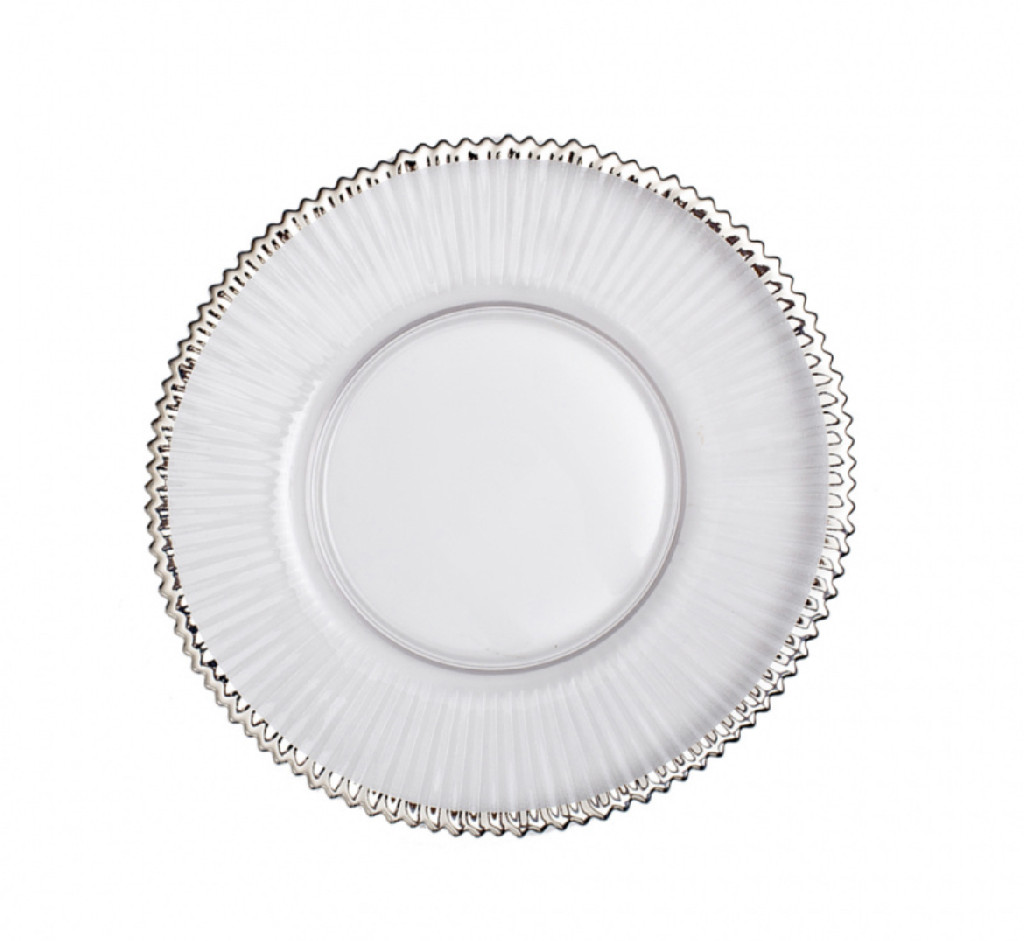 Блюдо стекло зубчик, 20см, прозрачное с сереб.ободком, 110034