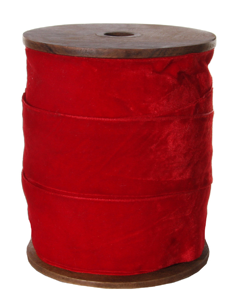 Стрічка декоративна оксамитова на дерев`яній котушці 50 мм*25 м, червона, 43648 ТМ "SHISHI"