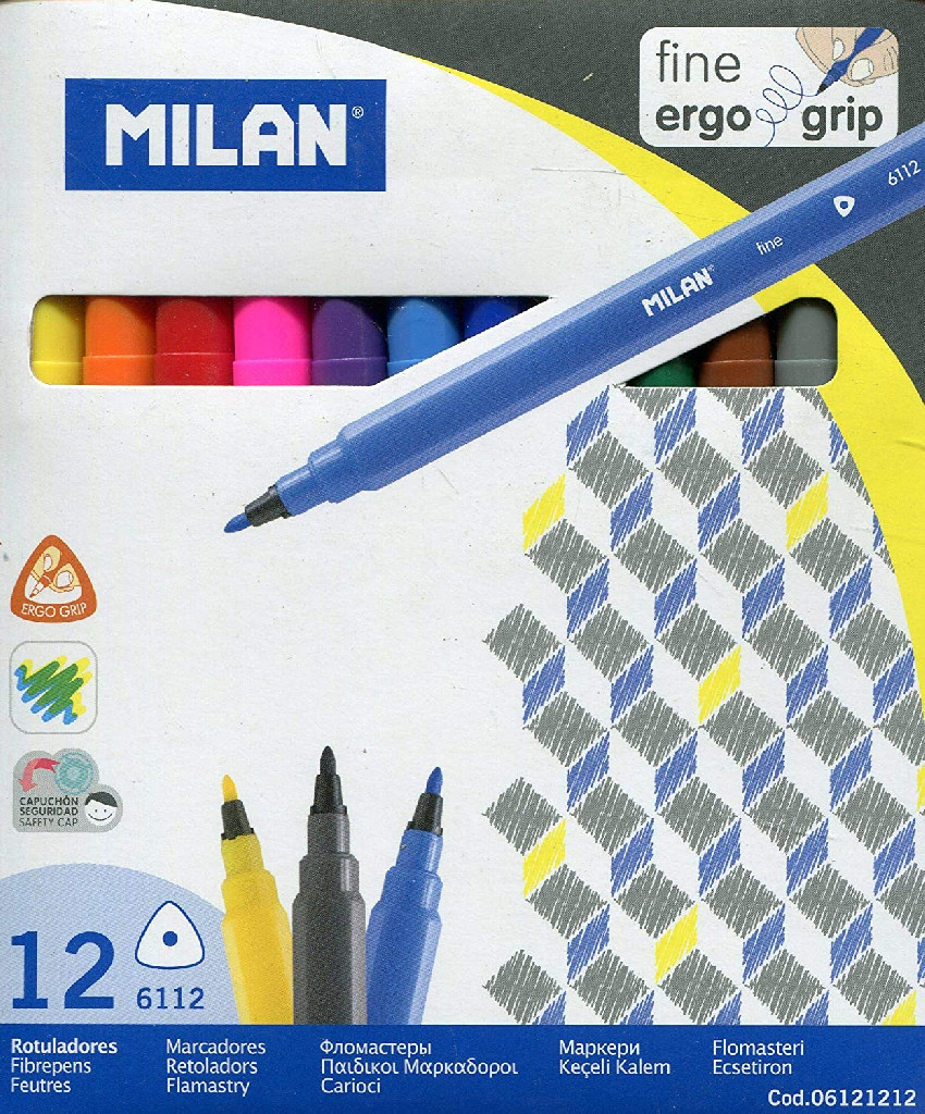 Фломастери 12 кол. тонкі трикутні Milan. 06121212