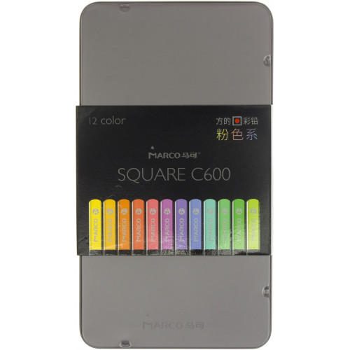 Олівці 12 кол. Square квадратні в метал. пеналі, C600-12TN Marco