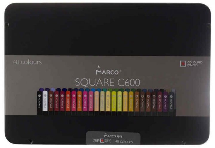 Олівці 48 кол. Square квадратні в метал. пеналі, C600-48TN Marco