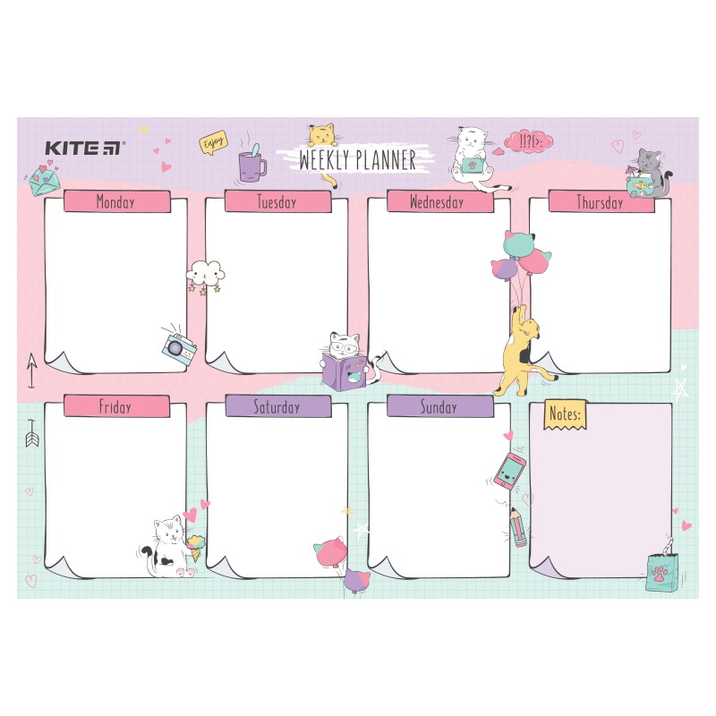 Планер настенный на неделю, А3, Cats, K22-471-2